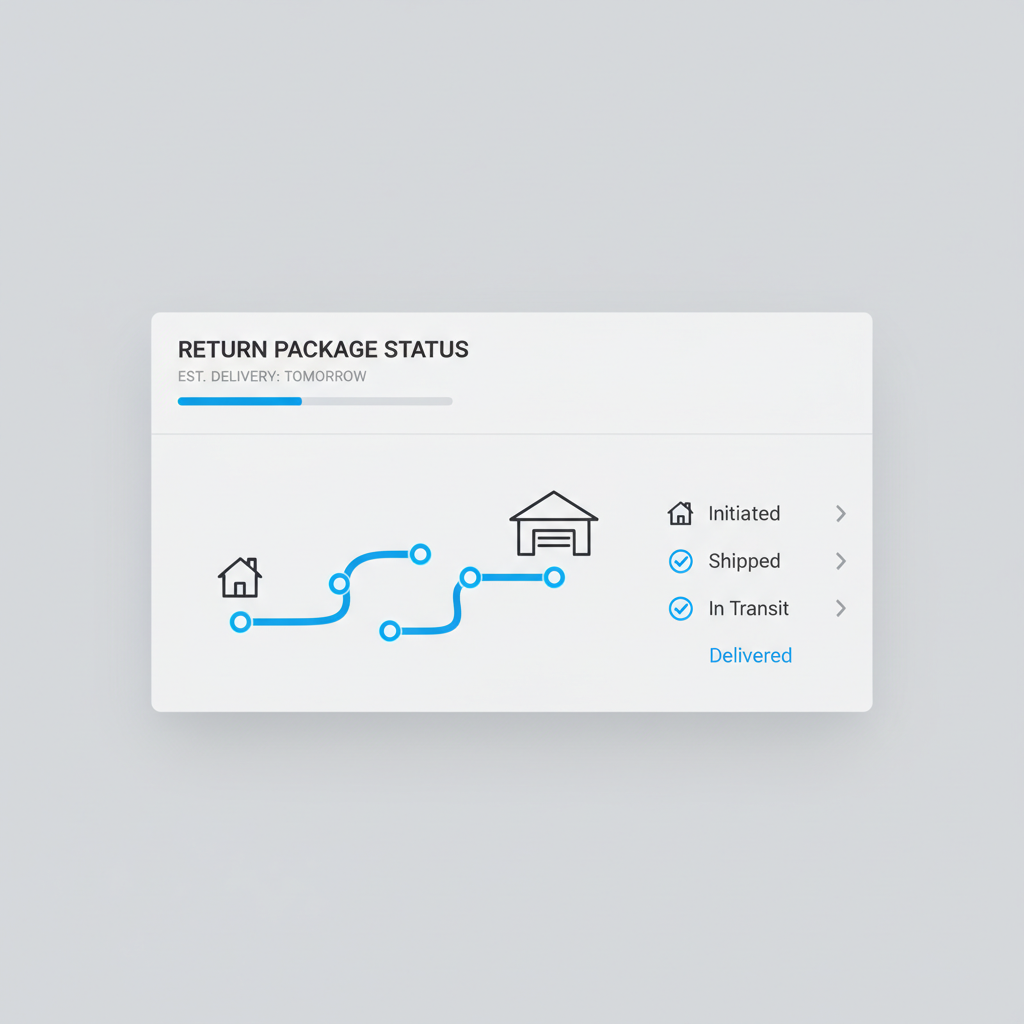 Return package status map showing home to warehouse journey